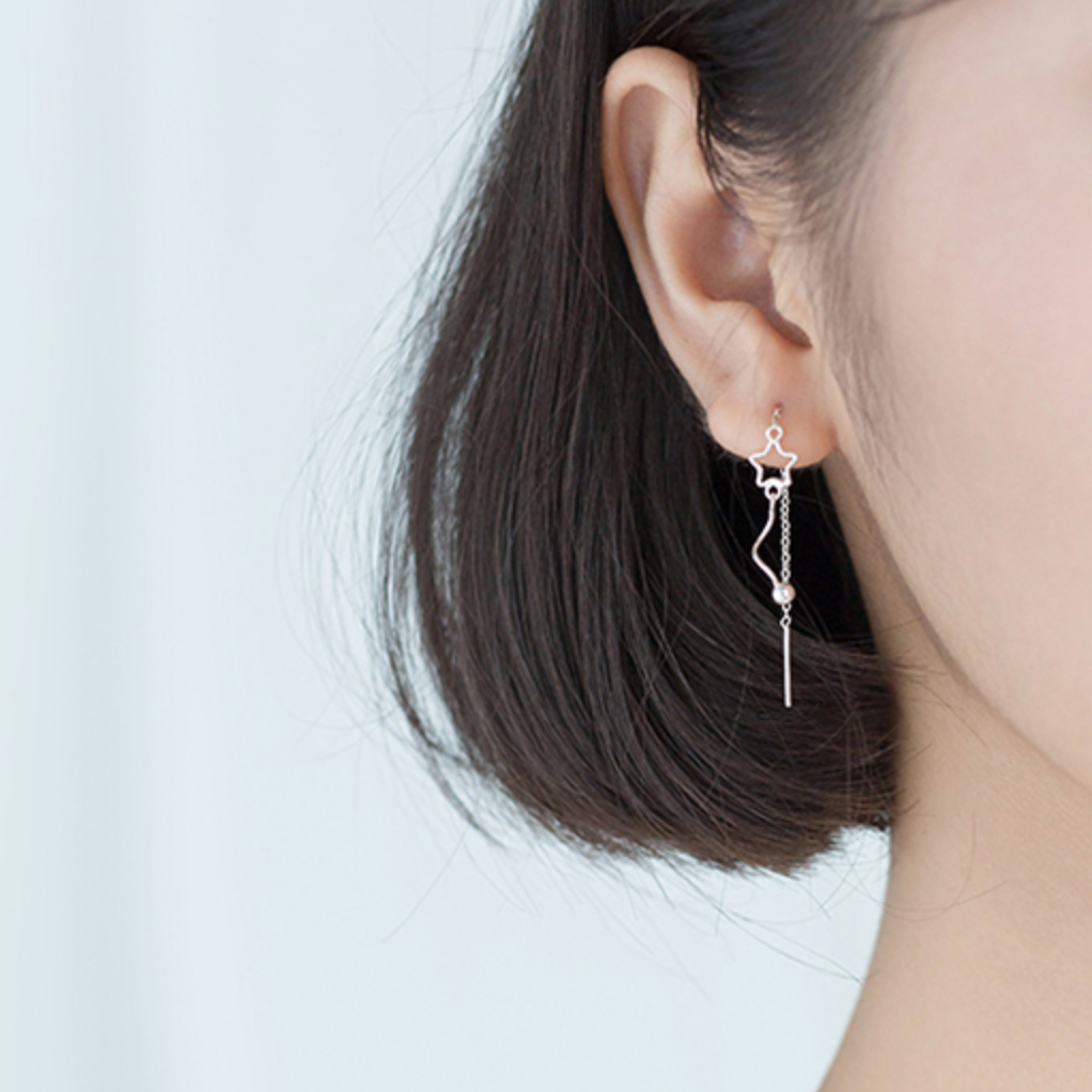 Star Spiral Threader Chain Earrings