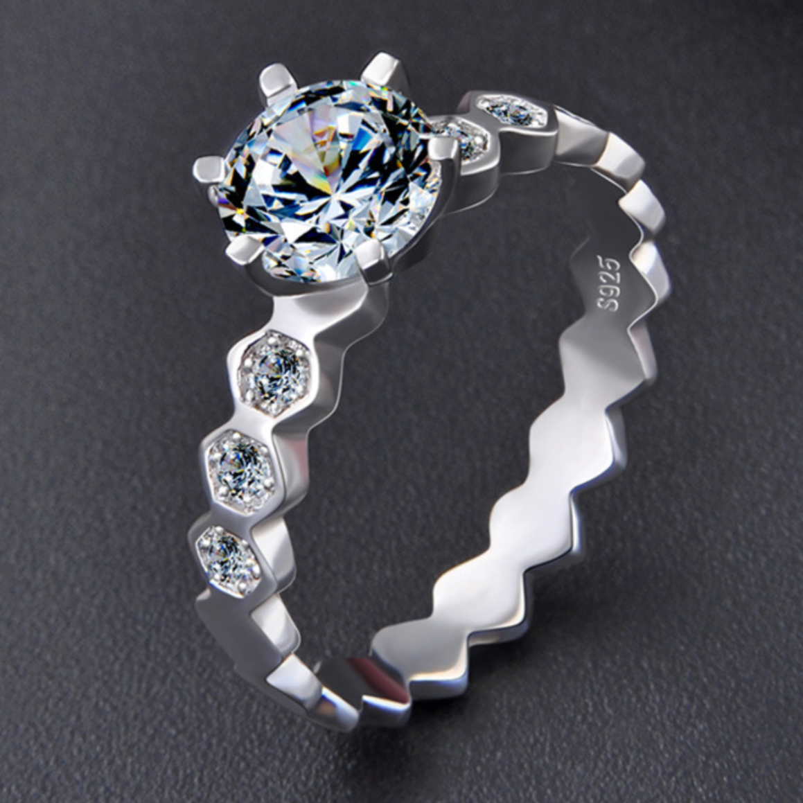 Hexagonal Moissanite Ring