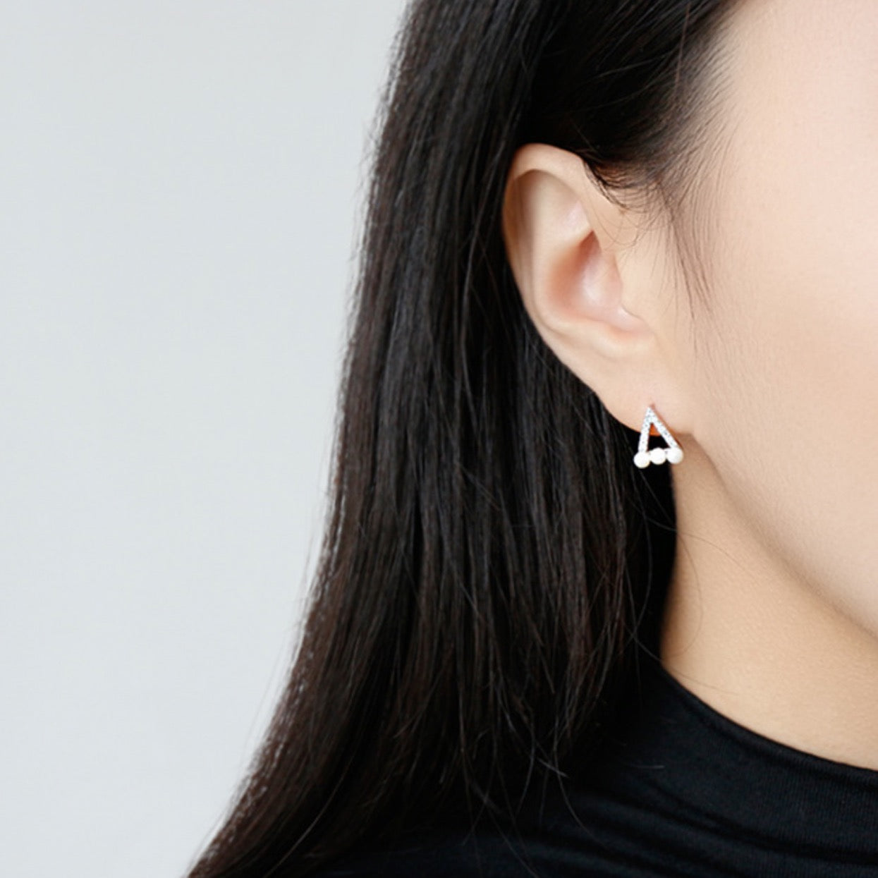 Crystal and Pearl Triangle Stud Earrings
