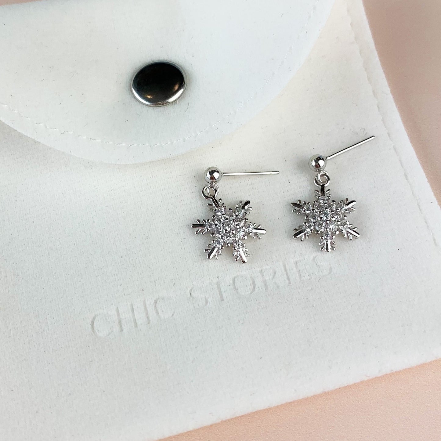 Sparkly Snowflake Dangle Stud Earrings