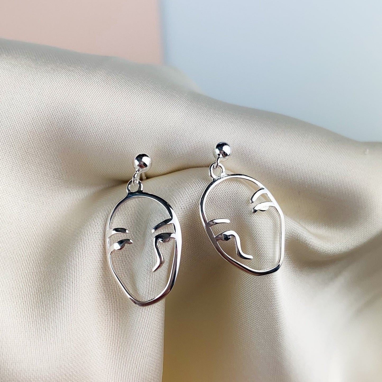 Abstract Face Dangle Stud Earrings