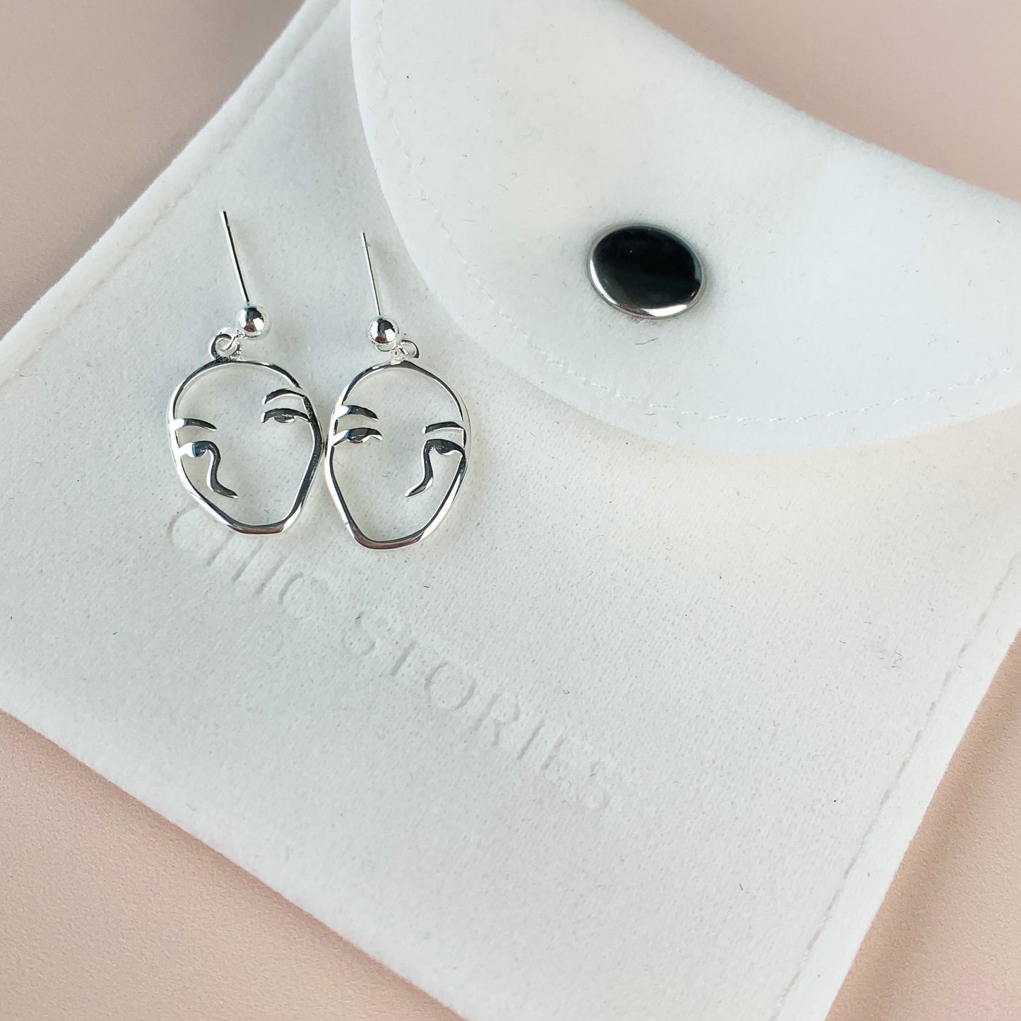 Abstract Face Dangle Stud Earrings