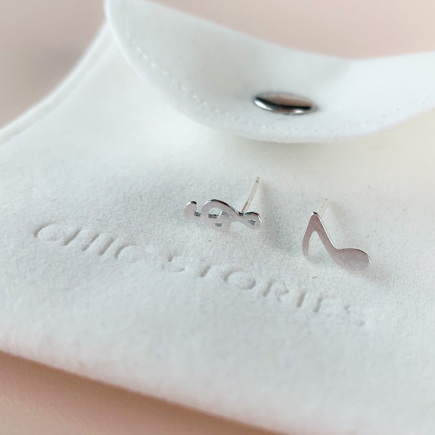 Brushed Silver Music Note Stud Earrings