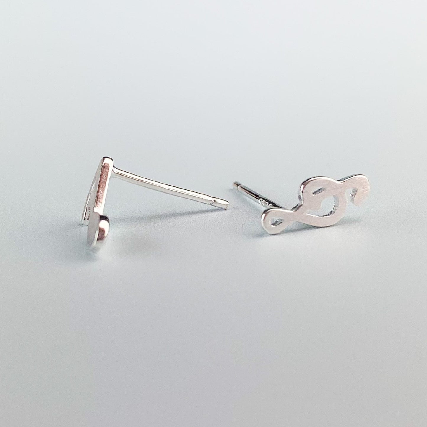 Brushed Silver Music Note Stud Earrings