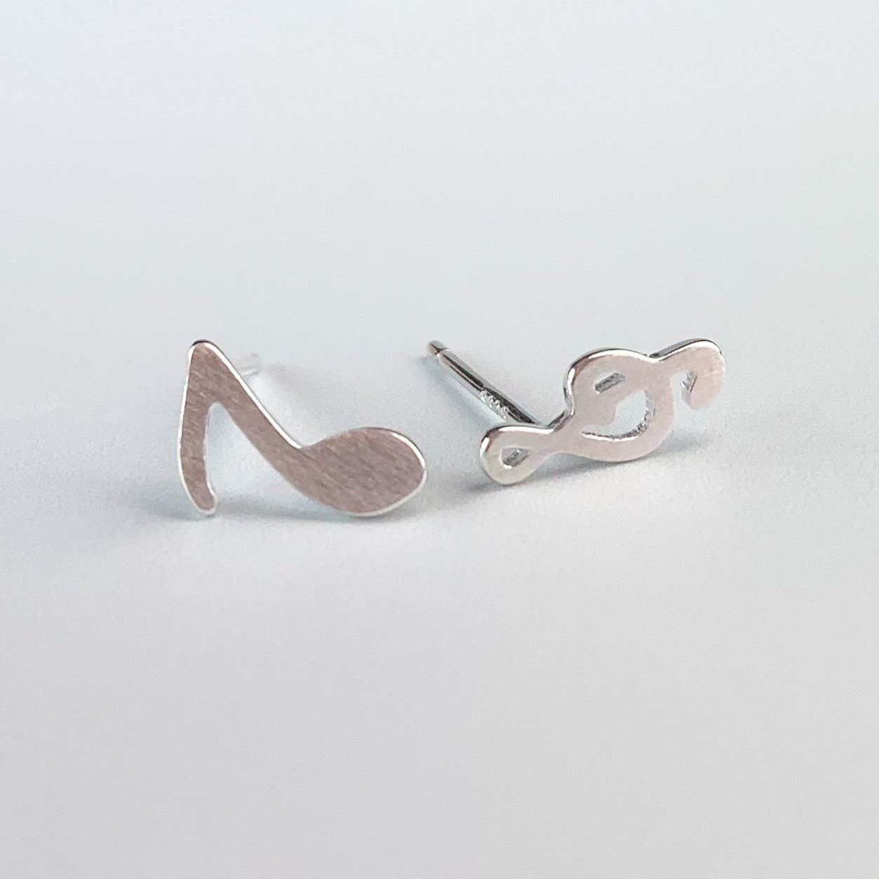 Brushed Silver Music Note Stud Earrings