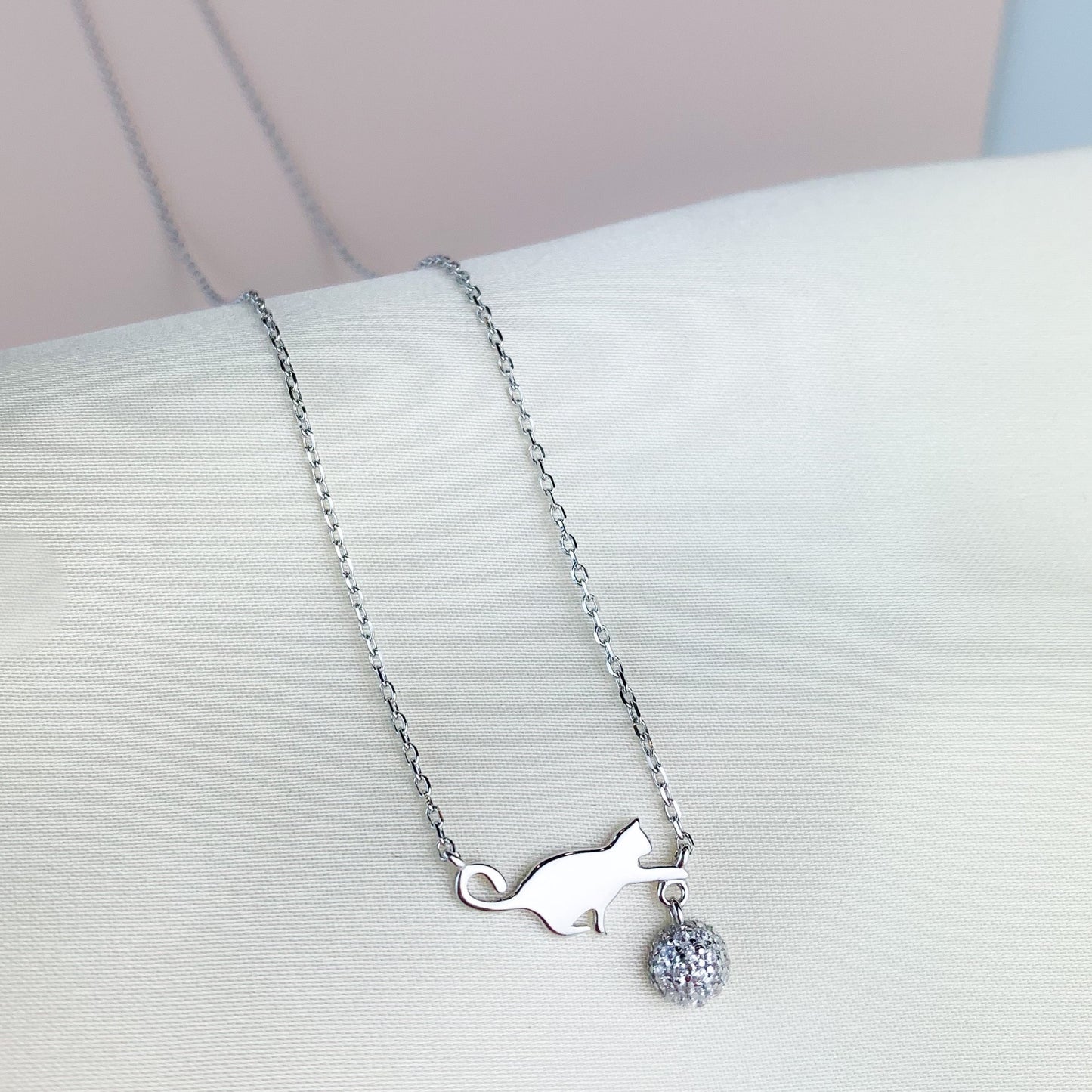 Cat and Ball Pendant Necklace