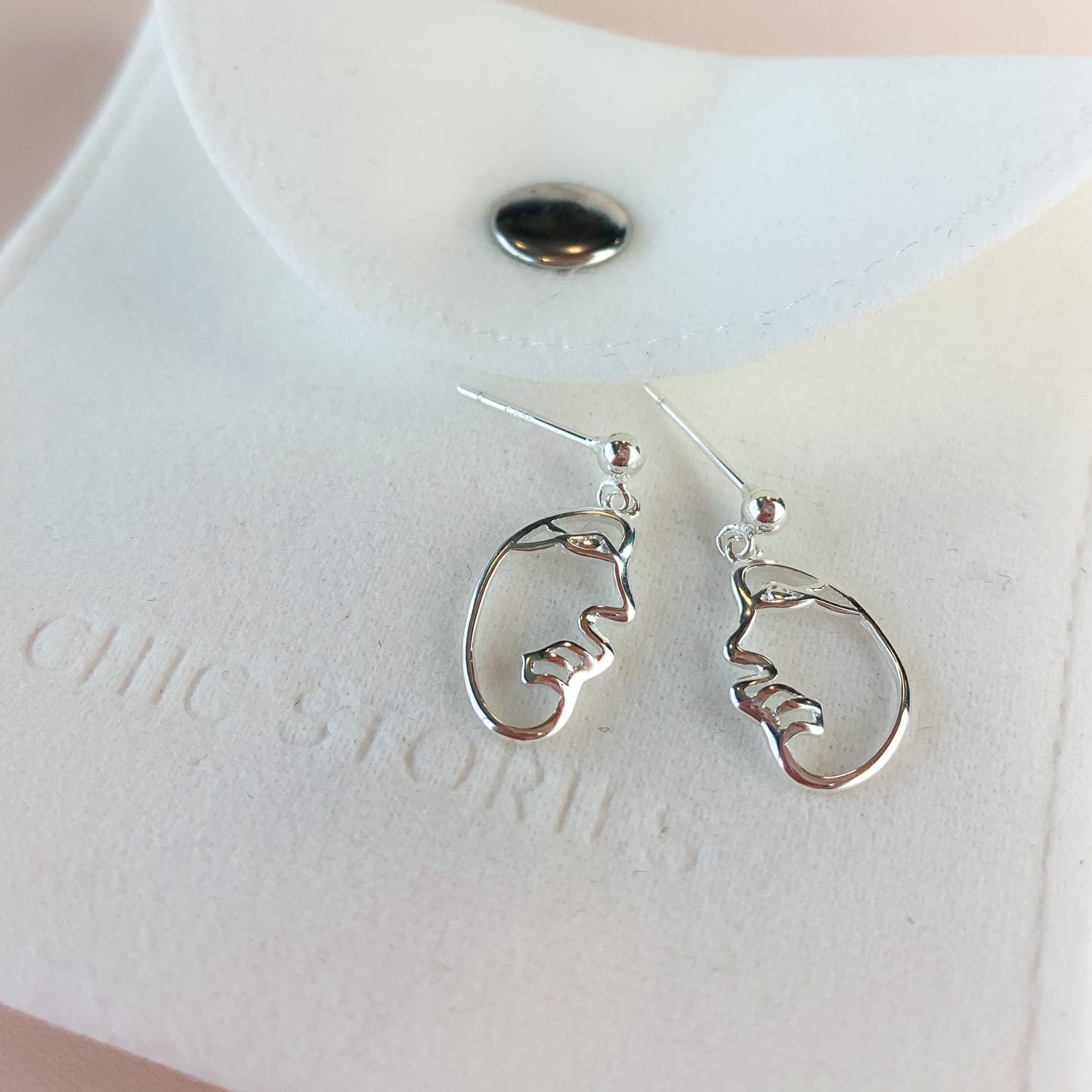 Abstract Face Dangle Stud Earrings