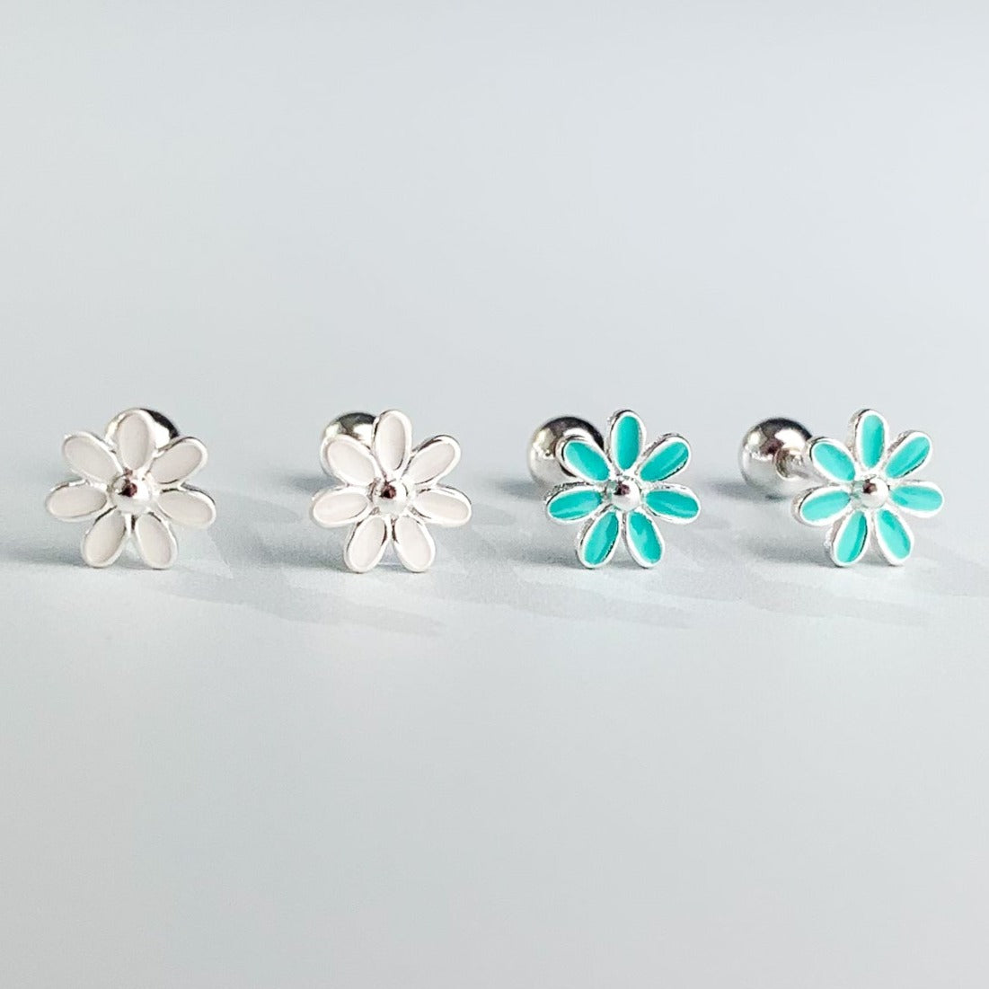 Blue, White or Black Flower Screw Back Stud Earrings