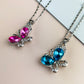 Butterfly Blue Pink Silver Pendant Necklace