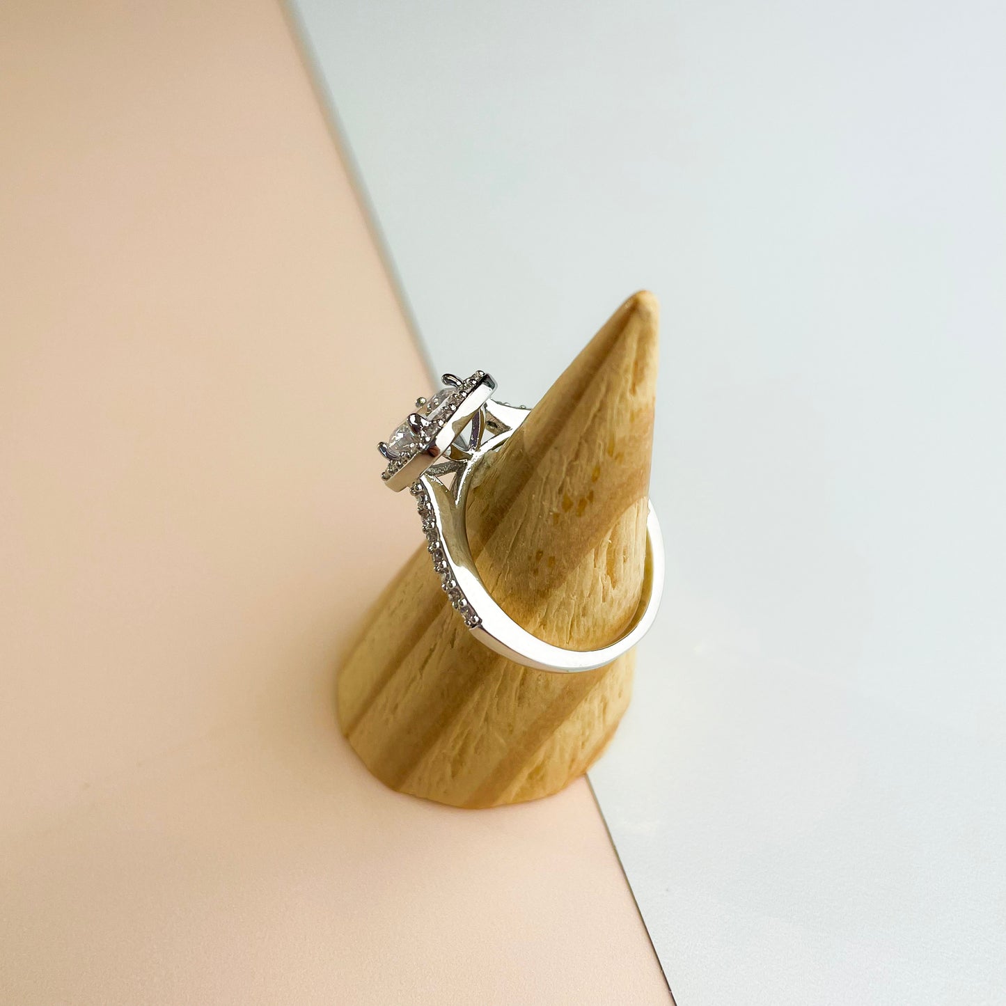 Square Cut Embellished Silver Ring