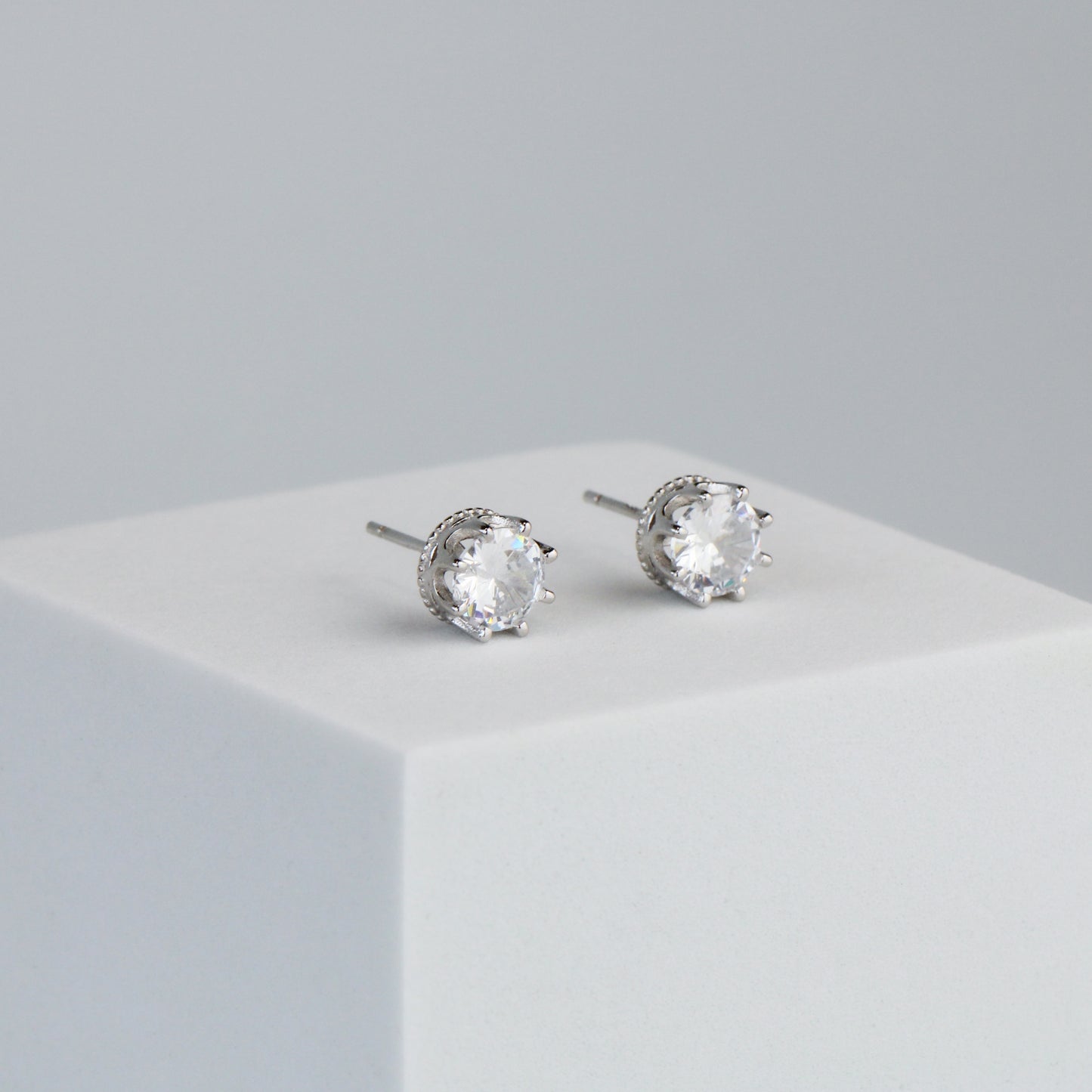 White Crystal Stud Earrings