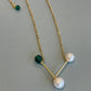 Pearl and Green Bead Pendant Necklace