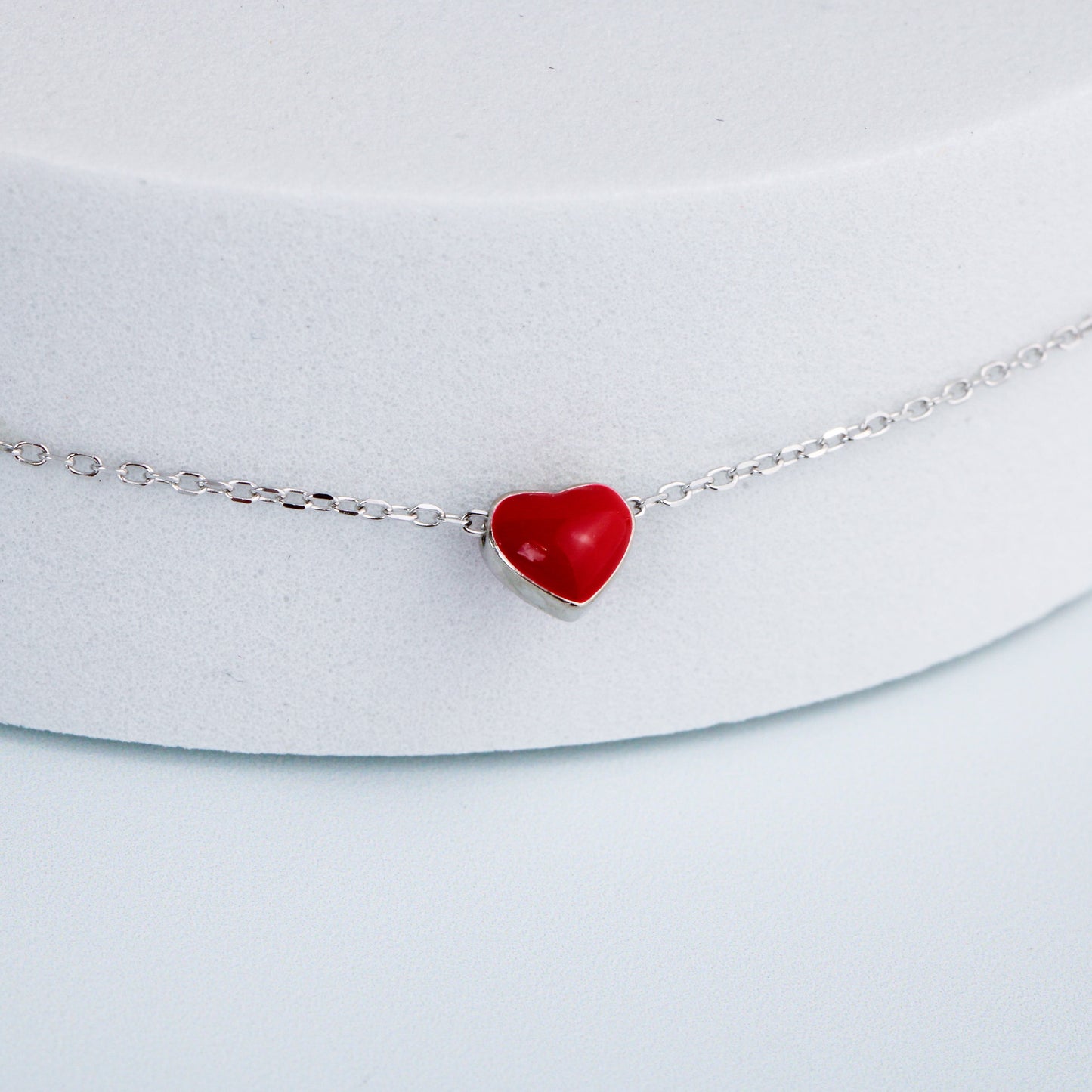 Tiny Red Heart Charm Anklet