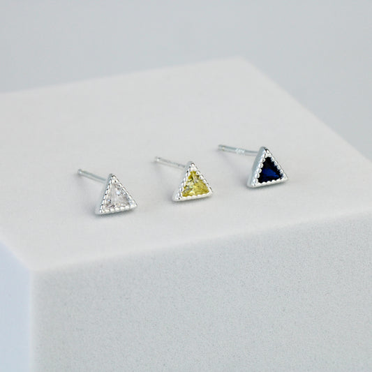 Blue, Yellow or White Crystal Triangle Stud Earrings
