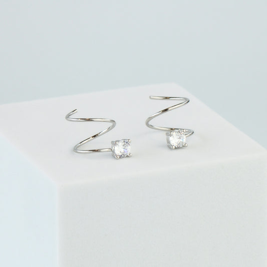 White Crystal Spiral Earrings