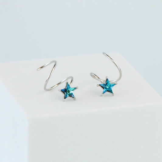 Blue Star Spiral Earrings