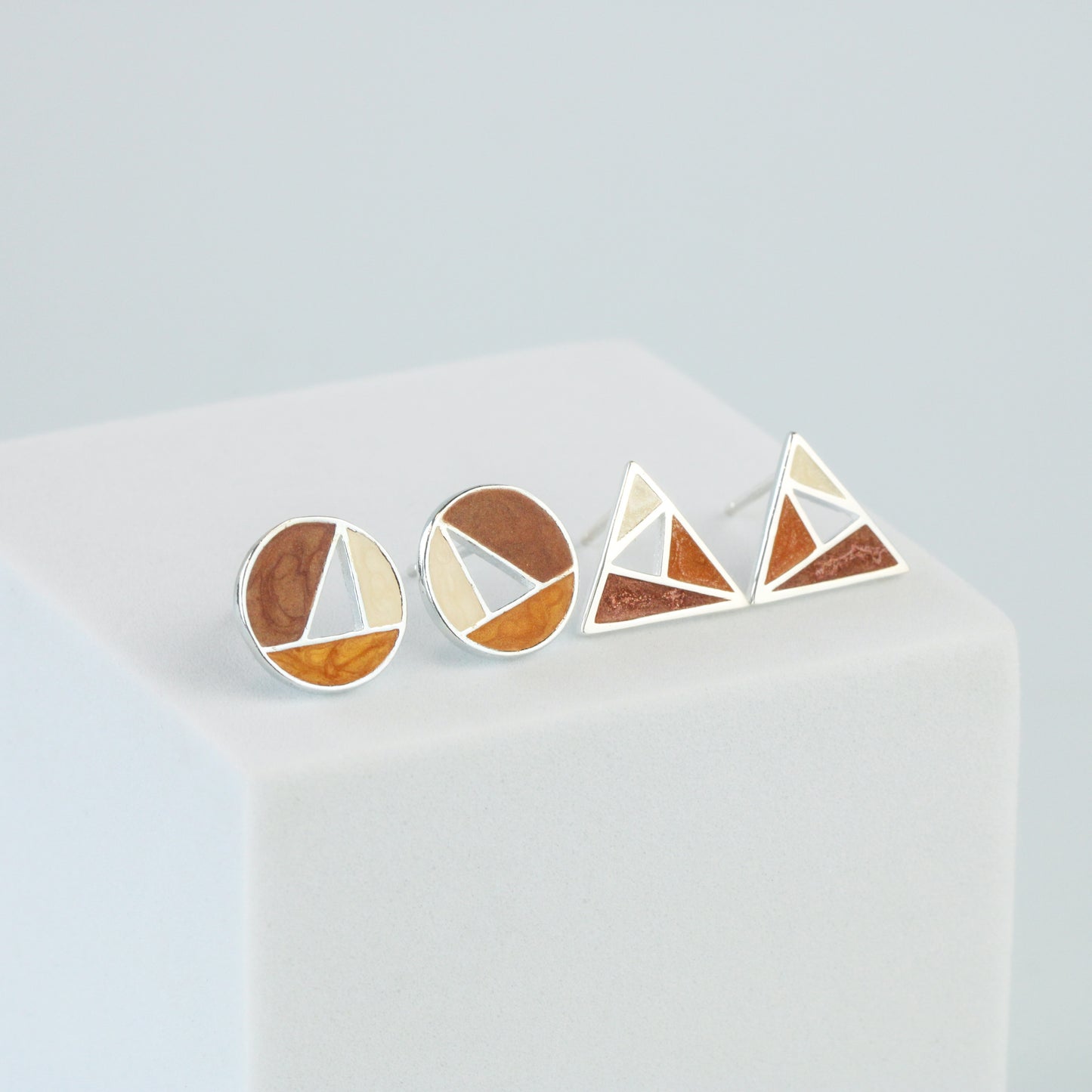 Geometric Triangle and Circle Stud Earrings