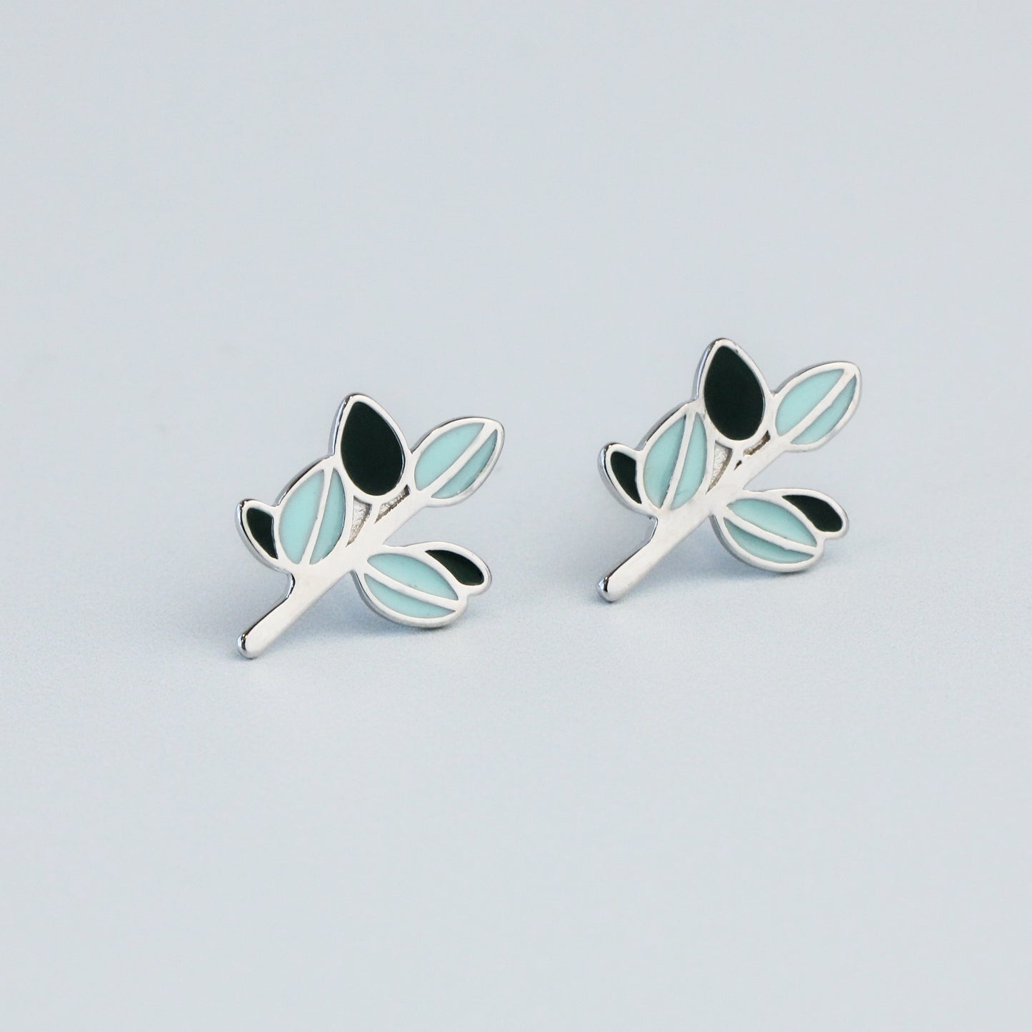 Blue Leaf Stud Earrings