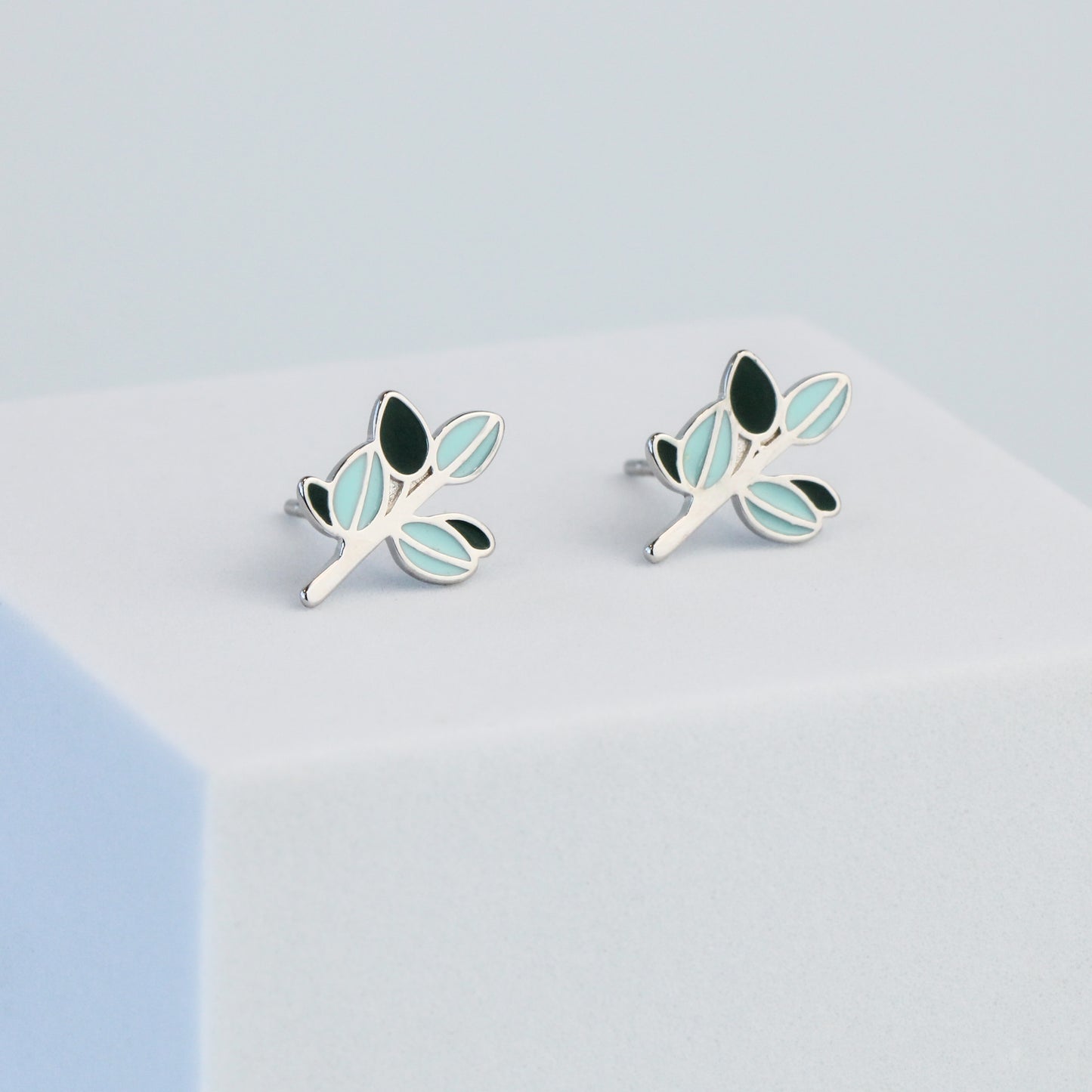 Blue Leaf Stud Earrings