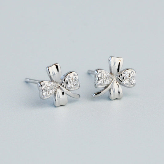 Sparkly Four Leaf Clover Stud Earrings