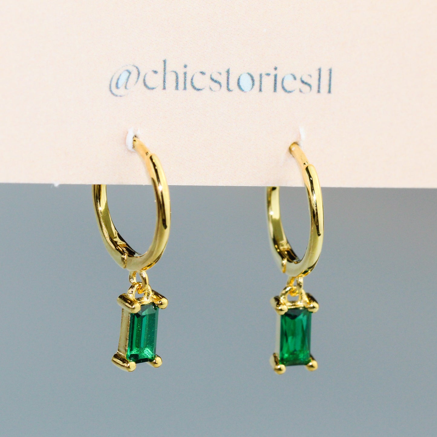 Green Crystal Drop Hoop Earrings