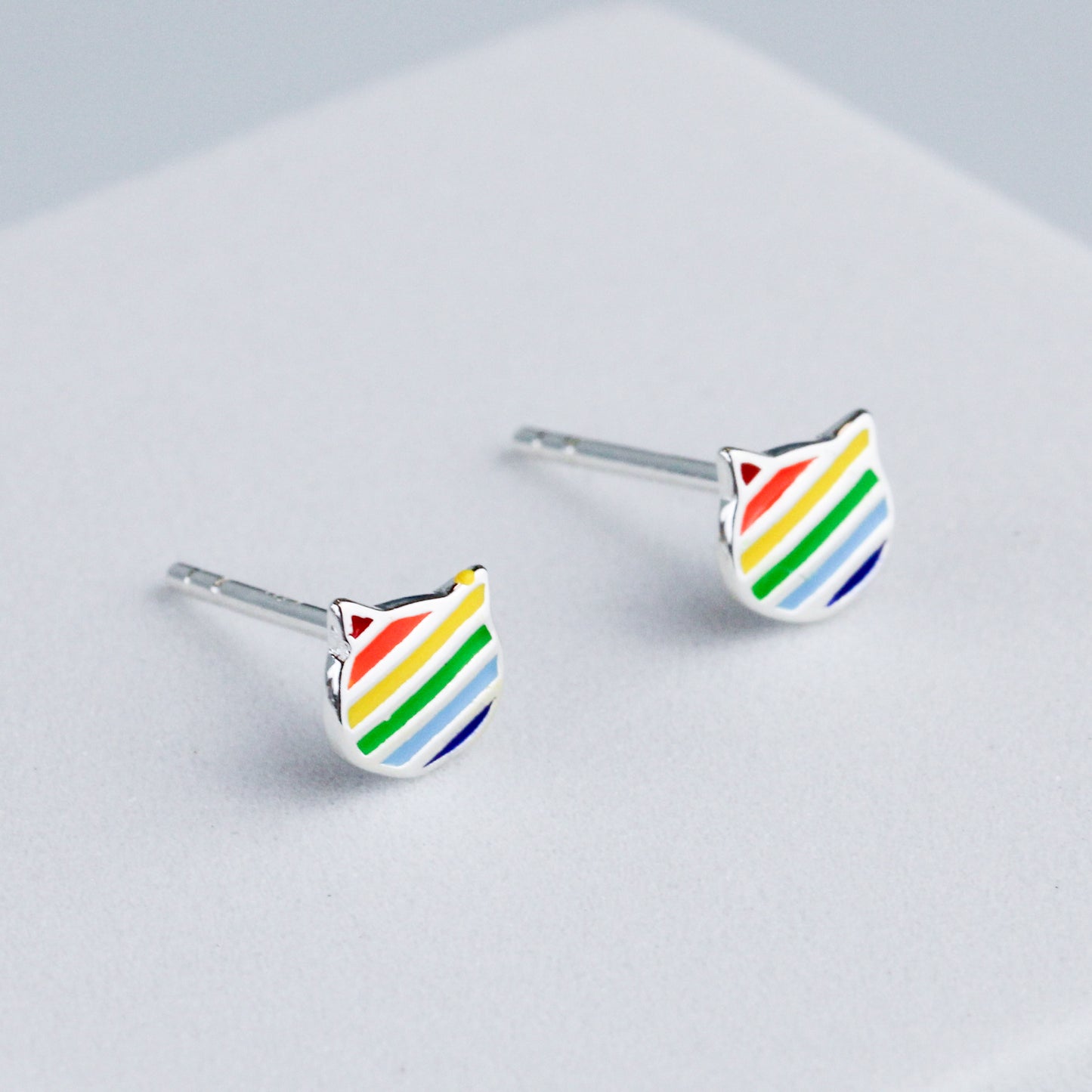 Sterling Silver Rainbow Cat Studs