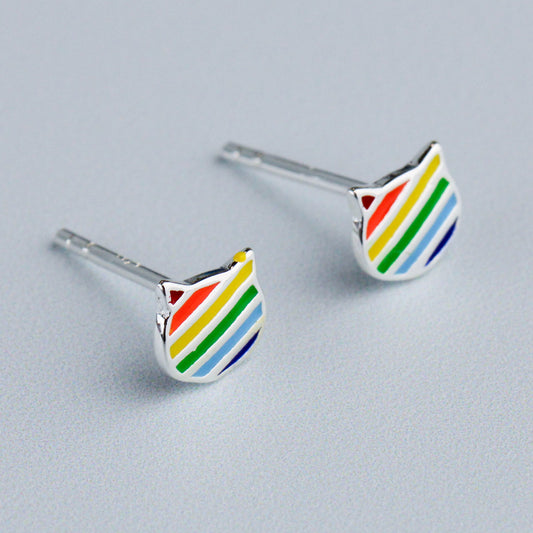 Rainbow Cat Stud Earrings