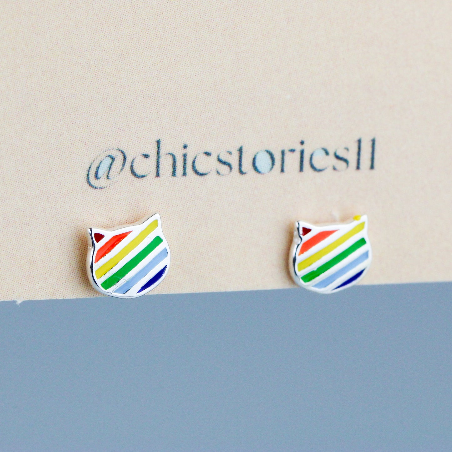 Sterling Silver Rainbow Cat Studs