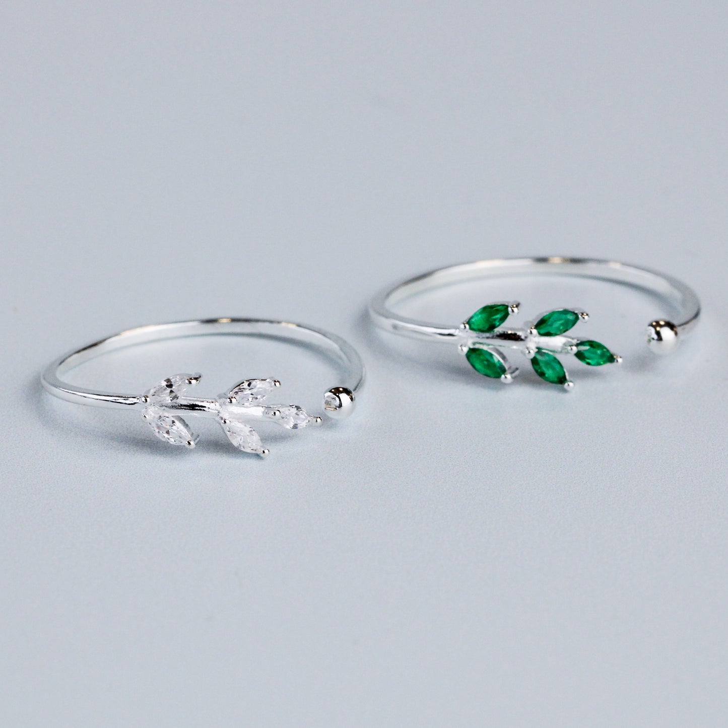 White and Green Crystal Leaf Ring