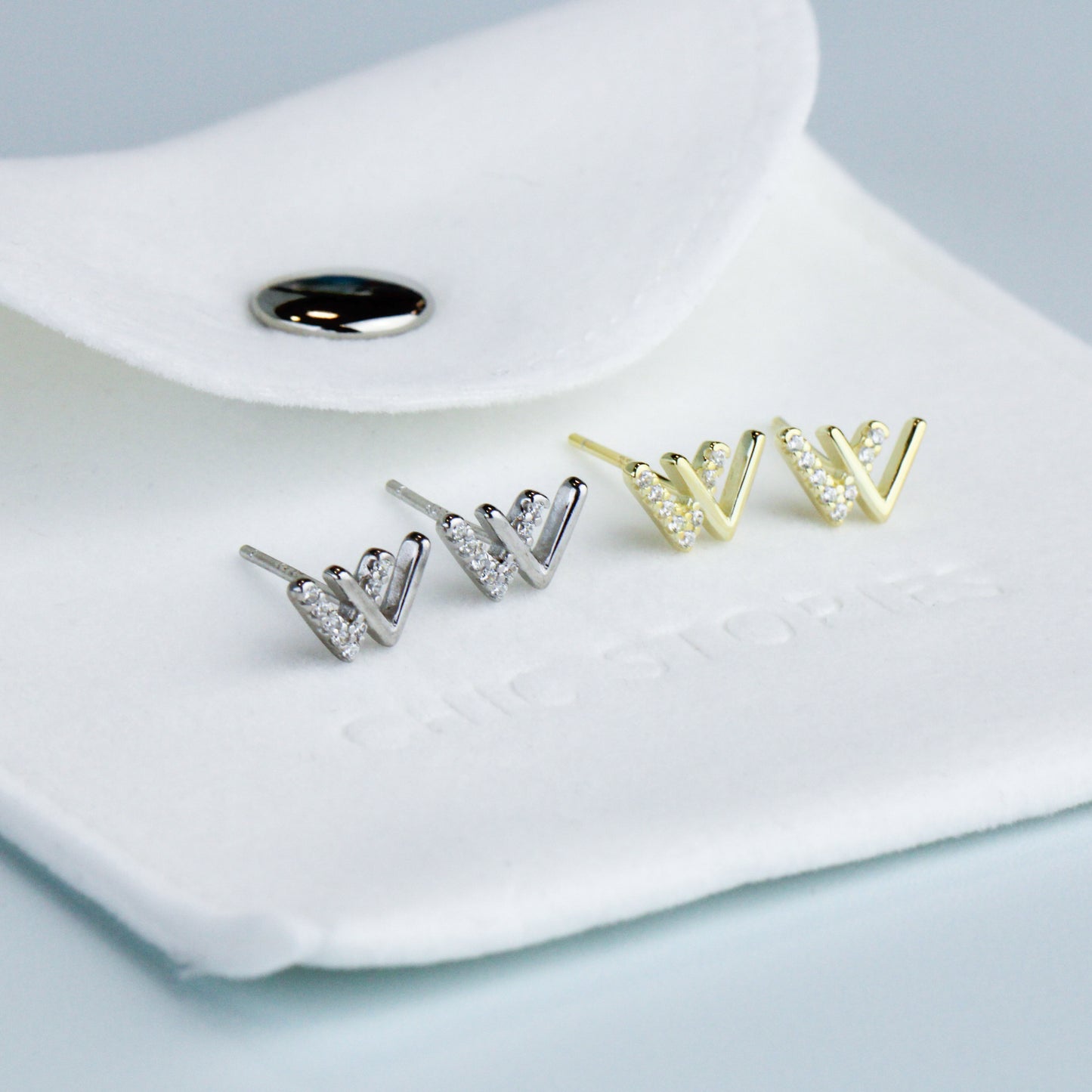 Crystal Detail 'W' Initial Stud Earrings