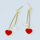 Red Heart and Pearl Dangle Earrings
