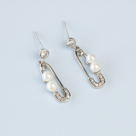 Pearl Safety Pin Earrings
