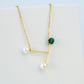 Pearl and Green Bead Pendant Necklace
