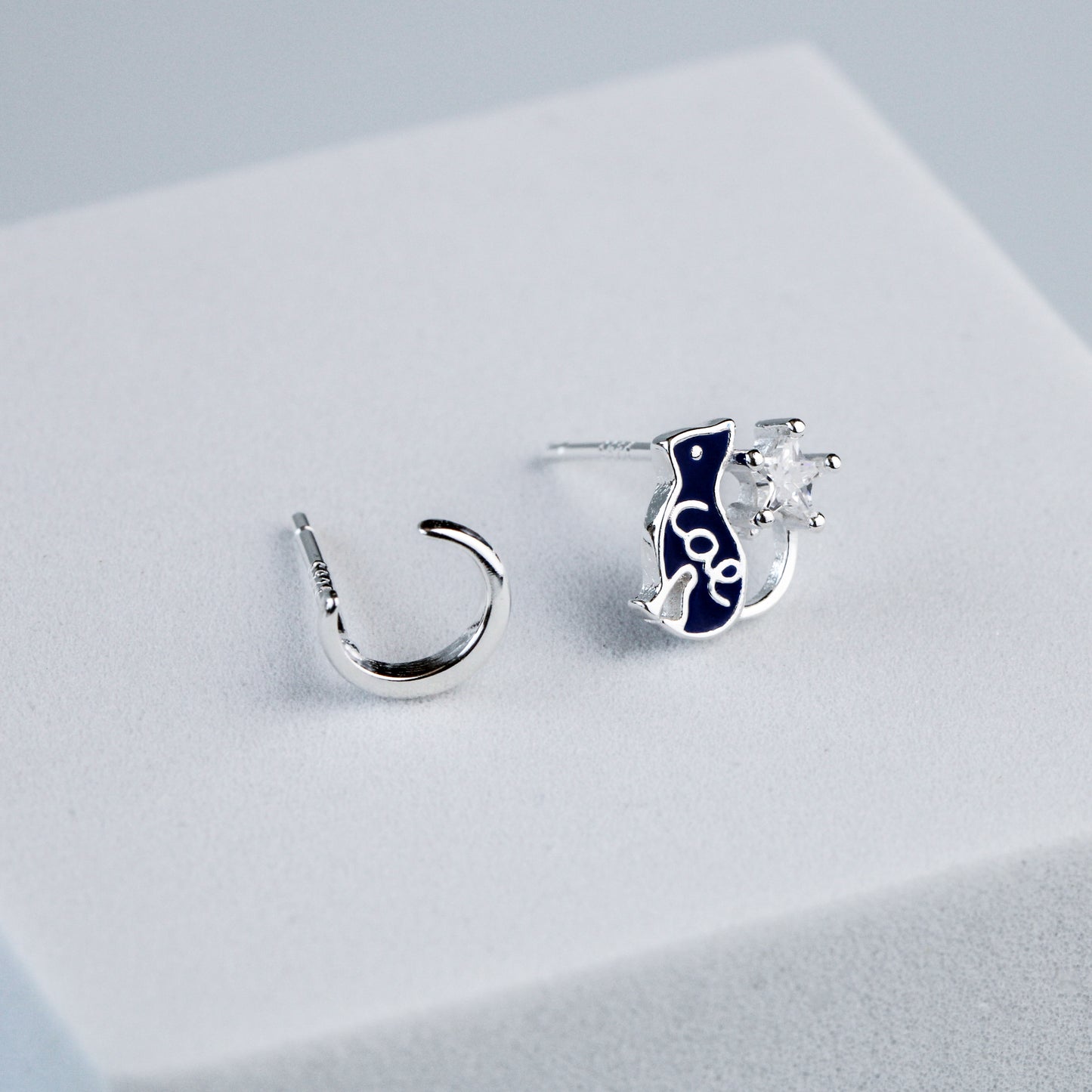 Blue Cat and Moon Studs