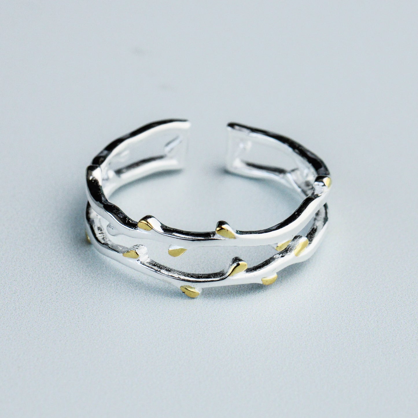 Double Band Tree Branch Ring