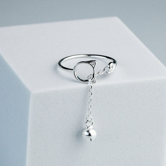 Cat and Dangle Bell Charm Ring