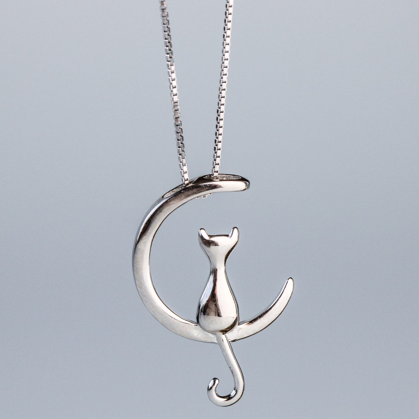 Cat and Moon Pendant Necklace