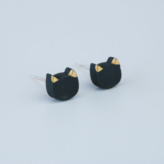 Black and Gold Cat Stud Earrings