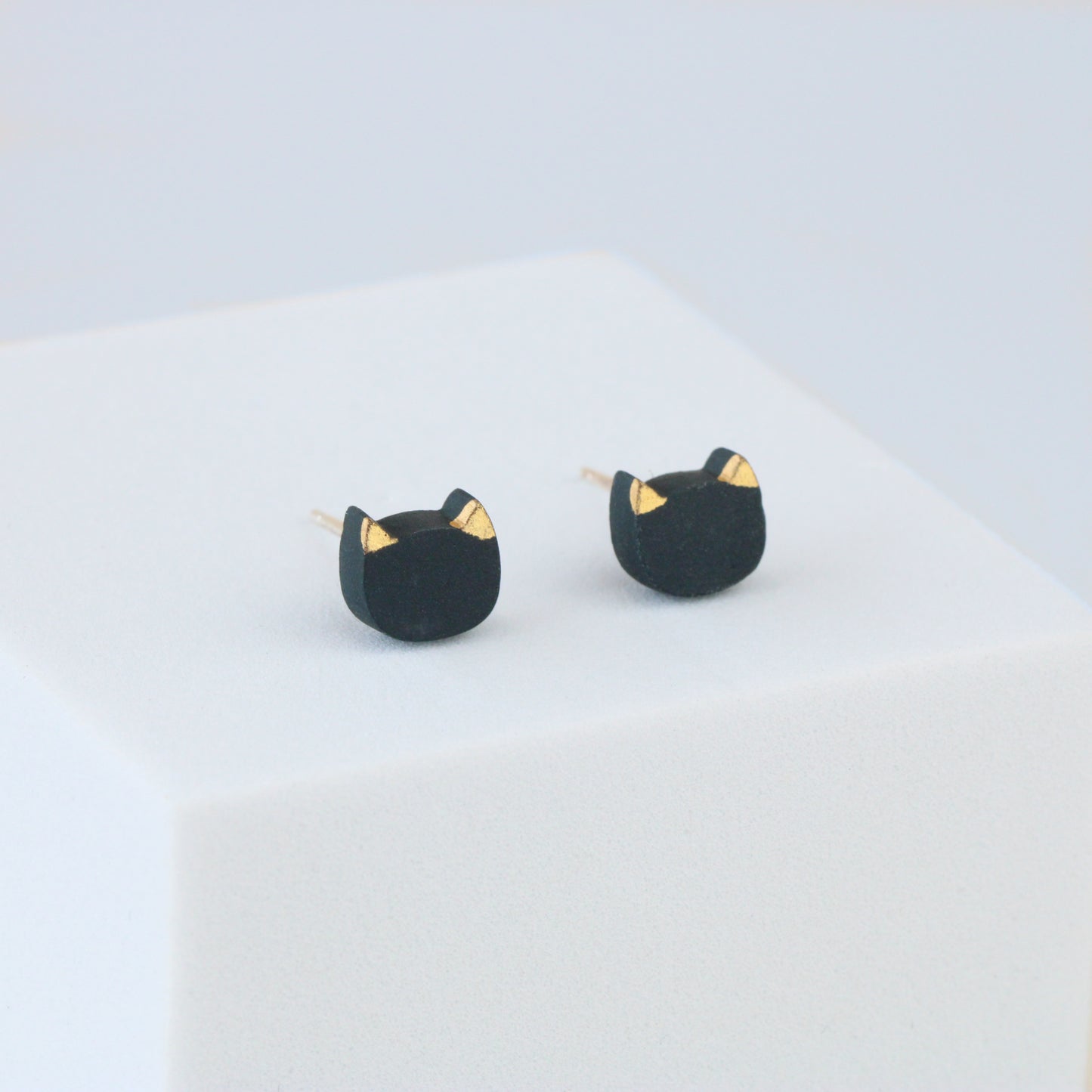 Black and Gold Cat Stud Earrings