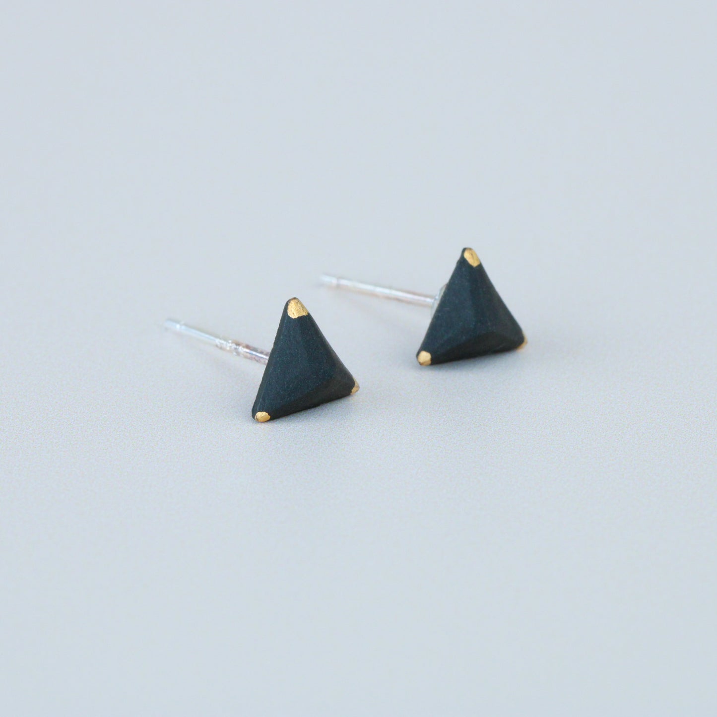 Black and Gold Triangle Stud Earrings