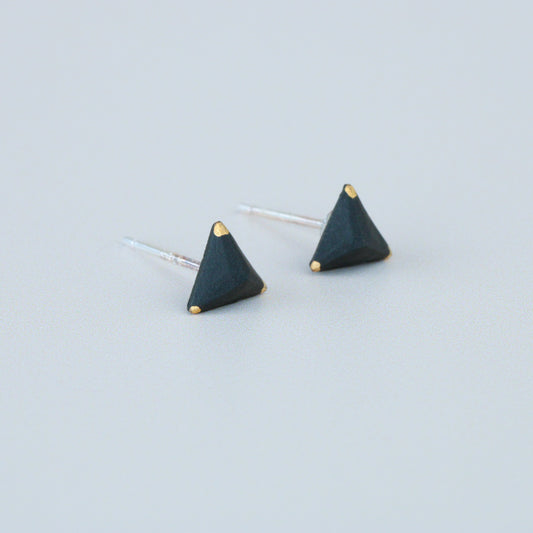 Black and Gold Triangle Stud Earrings