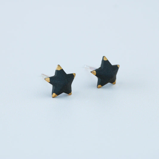 Black and Gold Star Stud Earrings