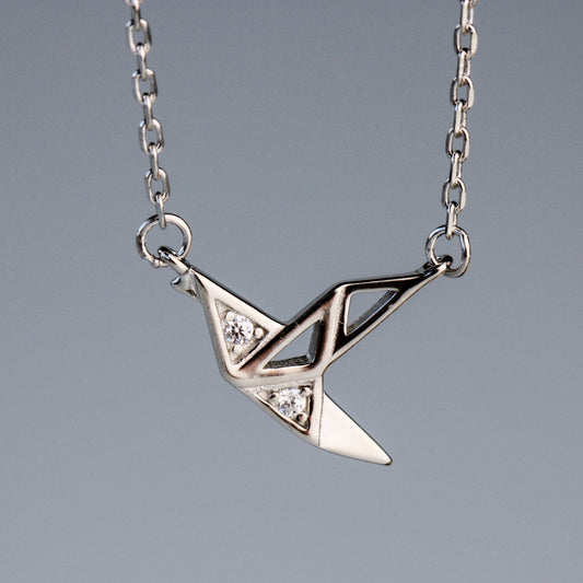 Crystal Detail Origami Crane Pendant Necklace