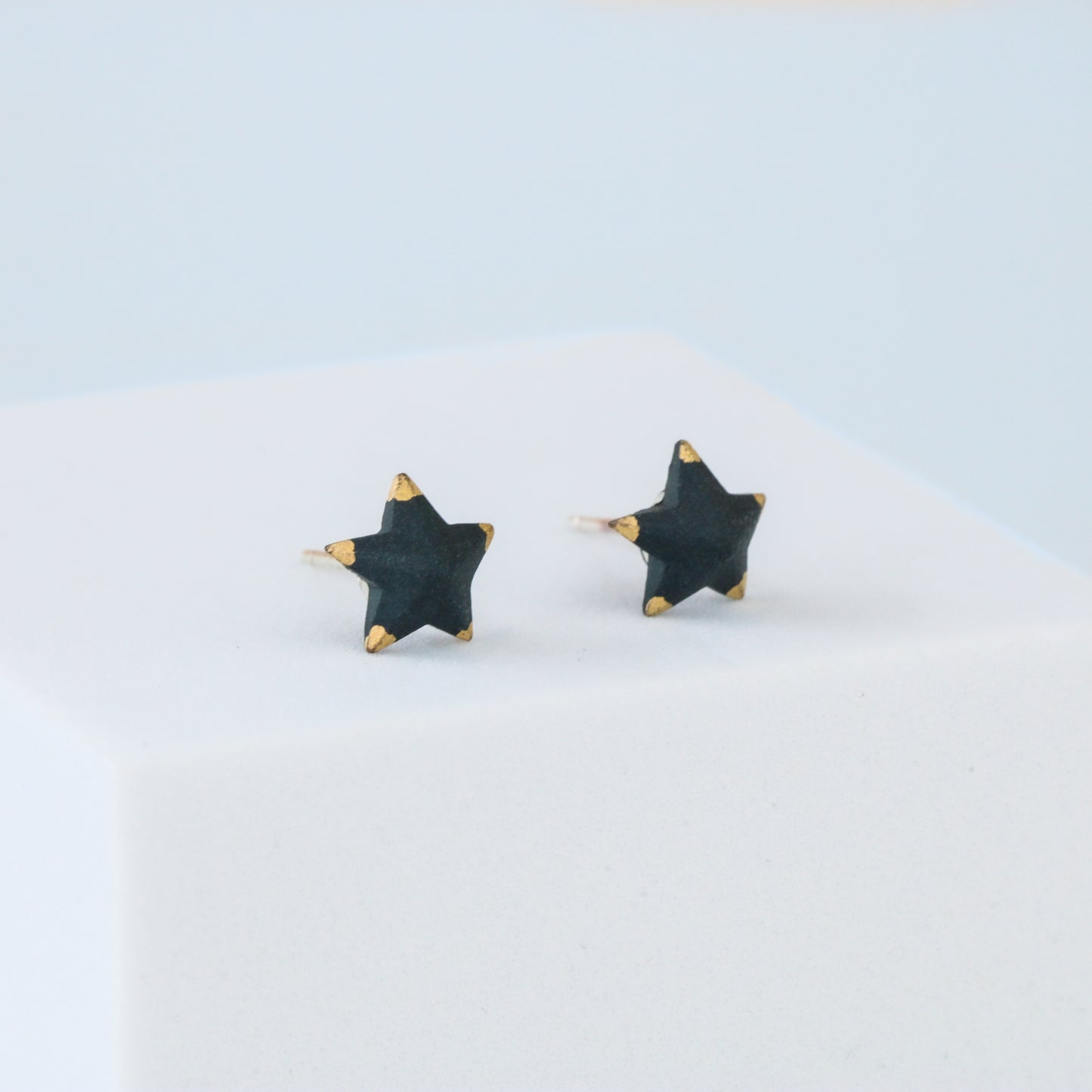 Black and Gold Star Stud Earrings