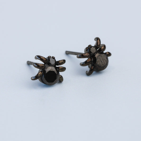 Black Crystal Spider Stud Earrings