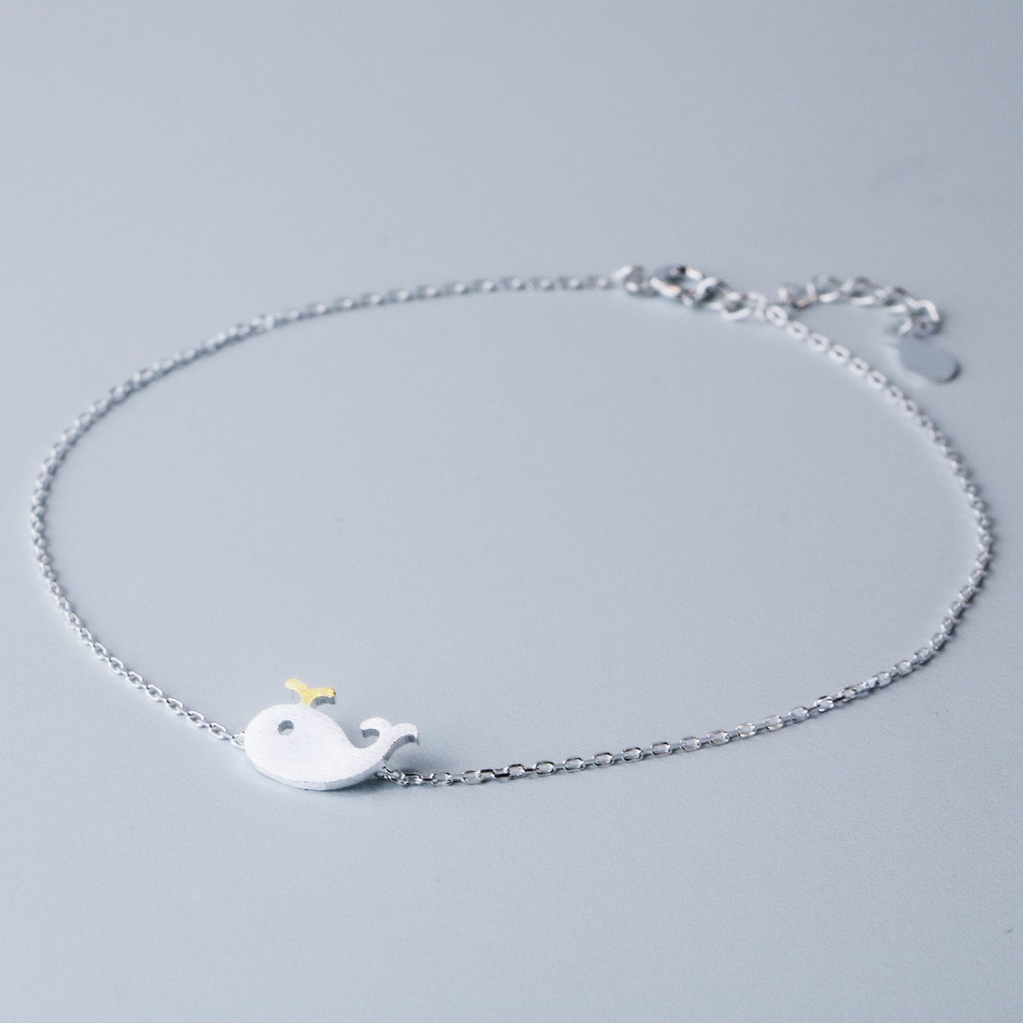 Brushed Silver Whale Anklet