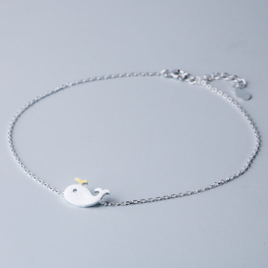 Brushed Silver Whale Charm Anklet