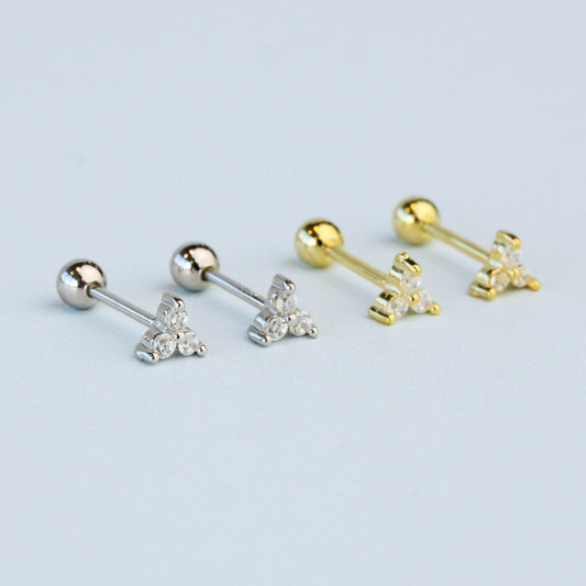 Crystal Triangle Screw Back Stud Earrings