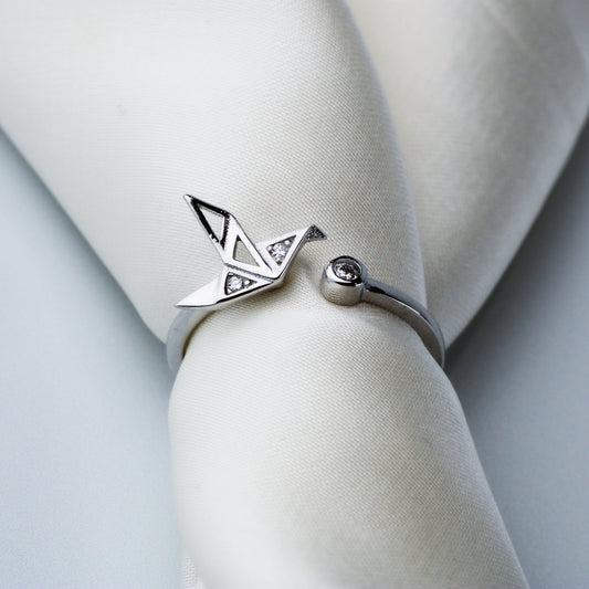 Crystal Detail Origami Crane Ring