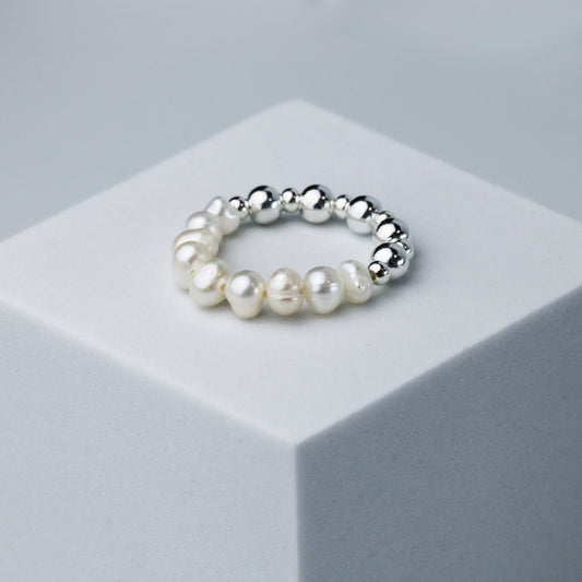 Pearl and Silver Beaded Ring